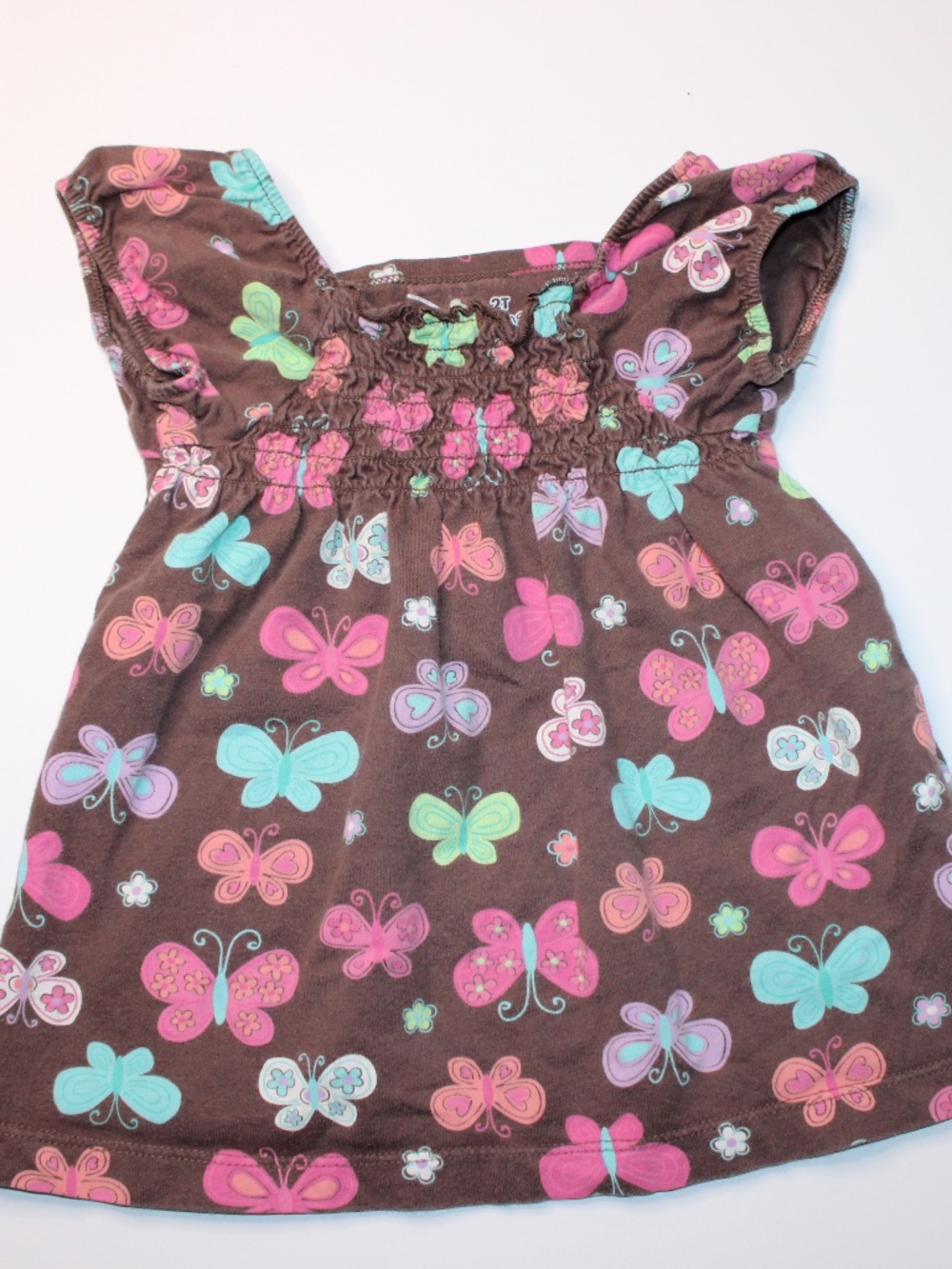 Jumping Beans Butterfly Print Top Size 2T Brown Pink Aqua Girls